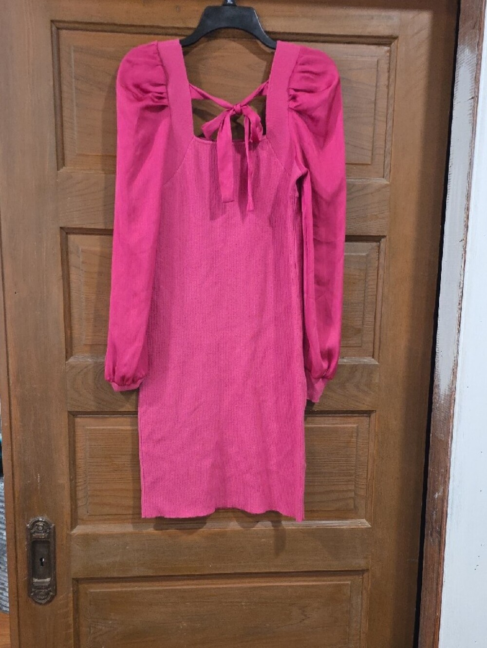 Cato Bright Pink Square Neck Knit Dress with Back Tie - Picture 7 of 8
